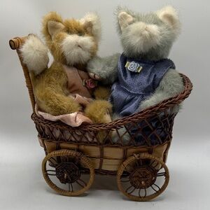 1993 TY Attic Treasure Whiskers Gray and Brown Cat Jointed Toy Plush Cat Toy Set